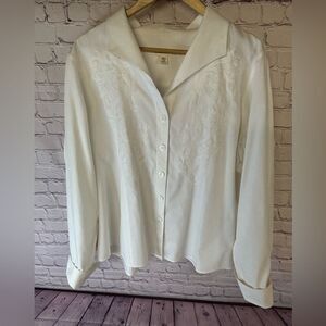 Coldwater Creek White Embroidered Crisp Cotton Minimalist Button Down Blouse 3X